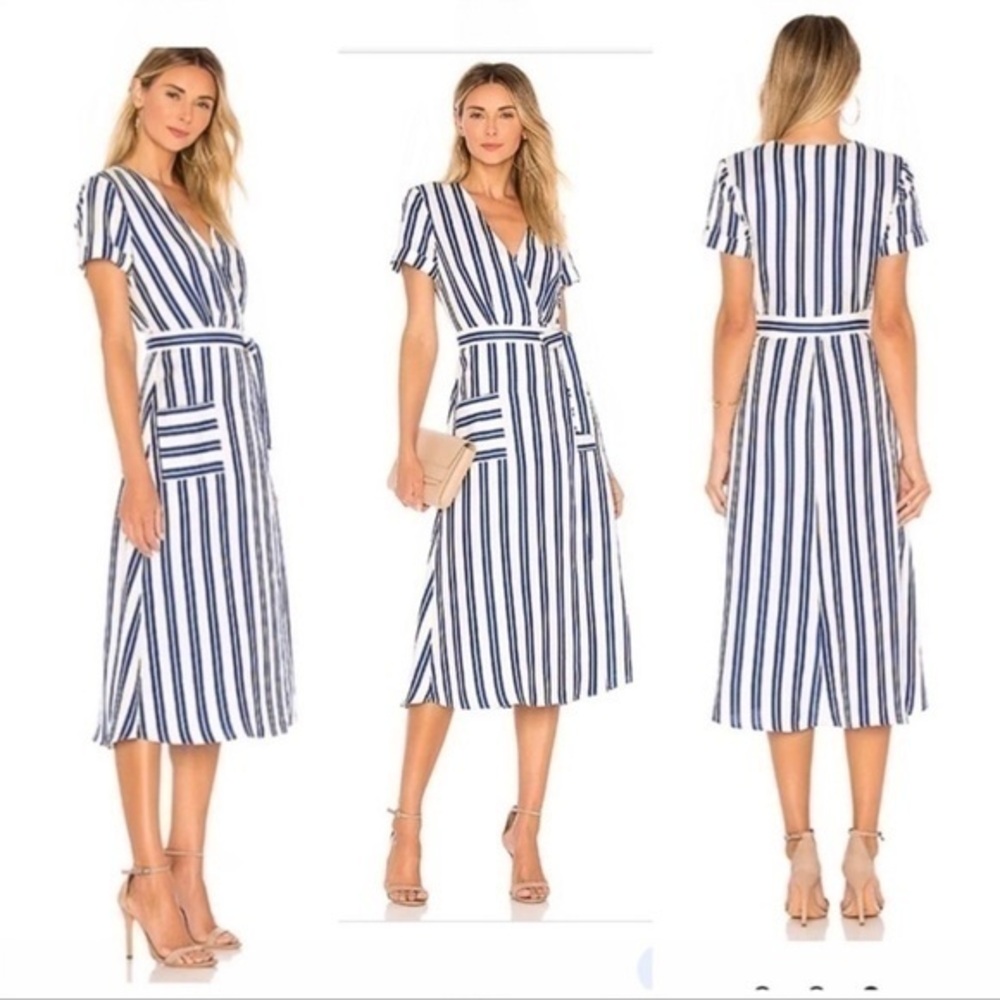 L'Academie Blue and White Striped Midi Dress